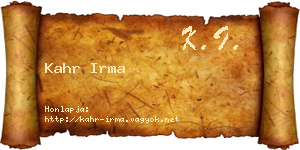 Kahr Irma névjegykártya